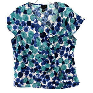 LANE BRYANT‎ Shirt Womens Sz 18 20 Blue Black Ruffle Cap Sleeve V-Neck Career